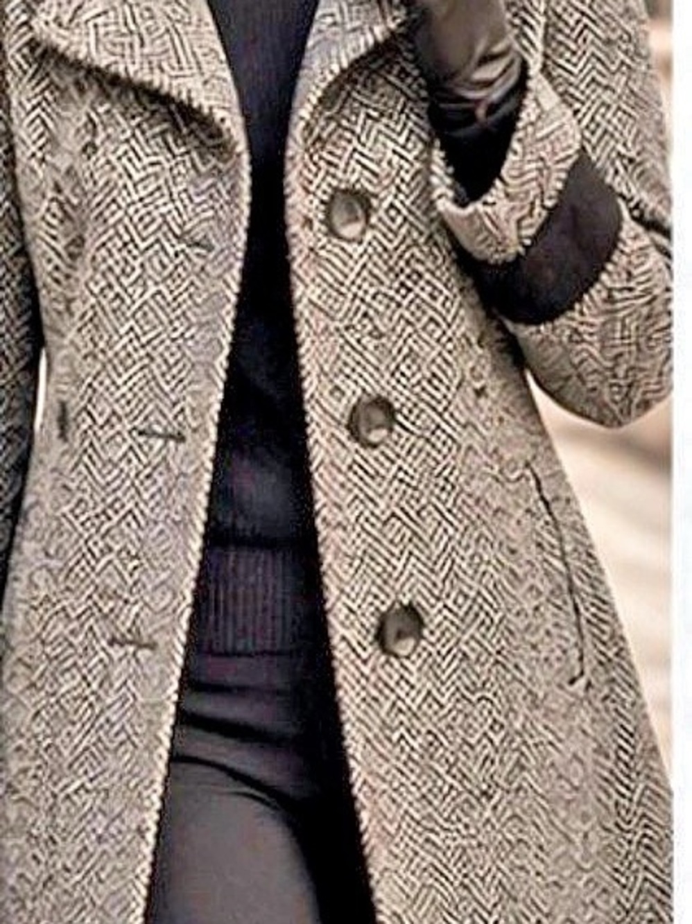 24” ptp Cleo Petite Wool Blend A-Line Coat – Size 14 Petite – Black & Ivory Herr - Picture 4 of 15